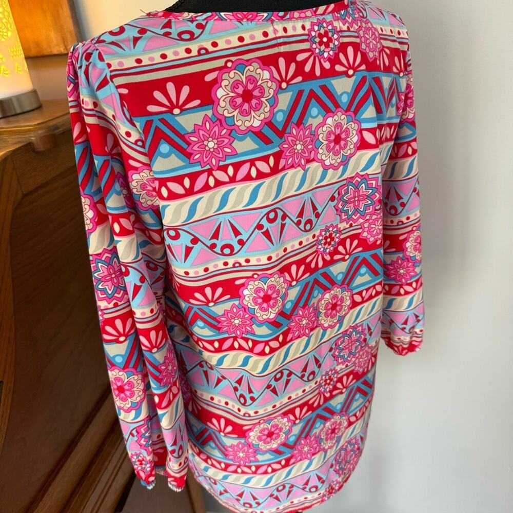 Boutique Colorful Scoop NeckMOD Style Women's Top with Geometric Patterns ~S/M - Picture 6 of 14